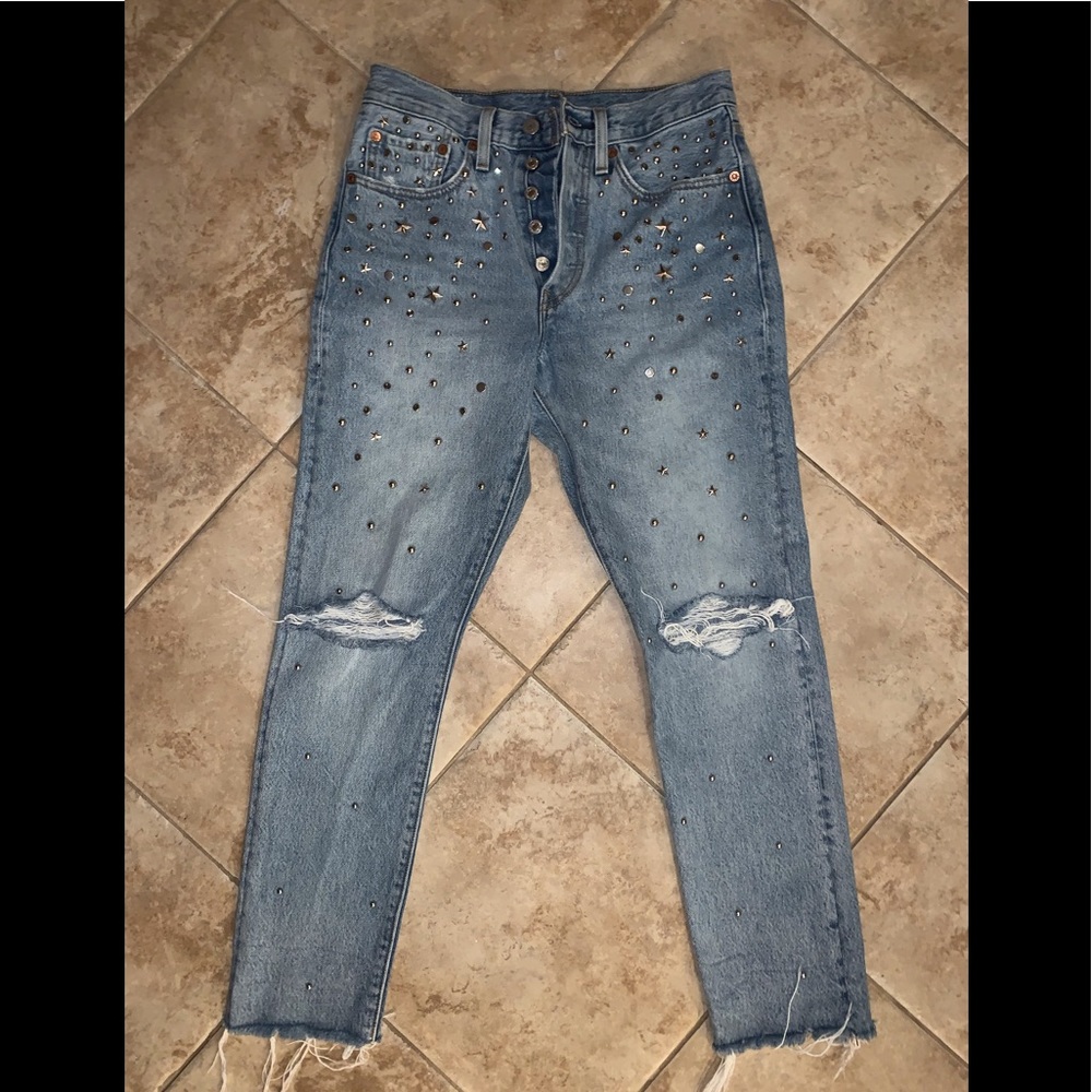 LEVIS 501 S Vintage Distressed Denim Button Fly Skinny Frayed Hem Jeans …